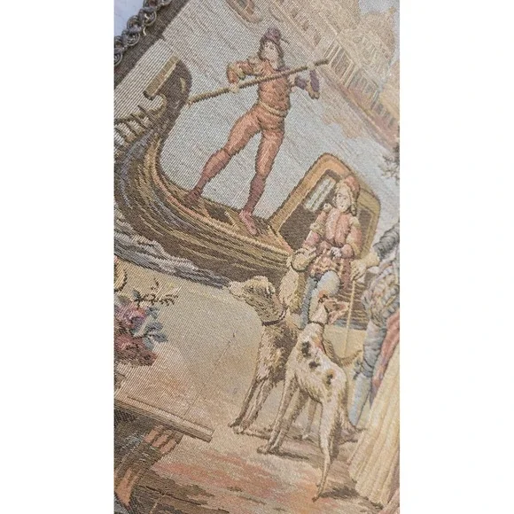 VTG Tapestry WallRomantic Scene Dogs Tassels Cottagecore Ready 2 Hang SZ 20x20